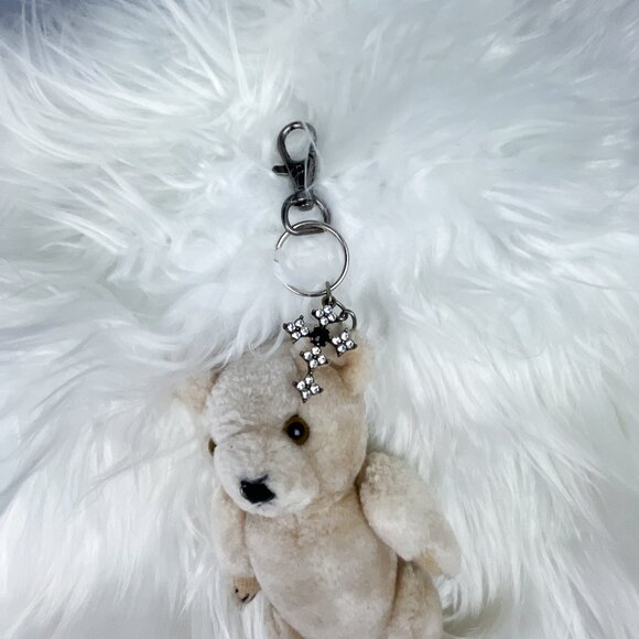 Teddy Bear Bag Charm | Upcycled Mini Stuffed Jointed Bear Toy Keychain, Cross - Picture 5 of 11